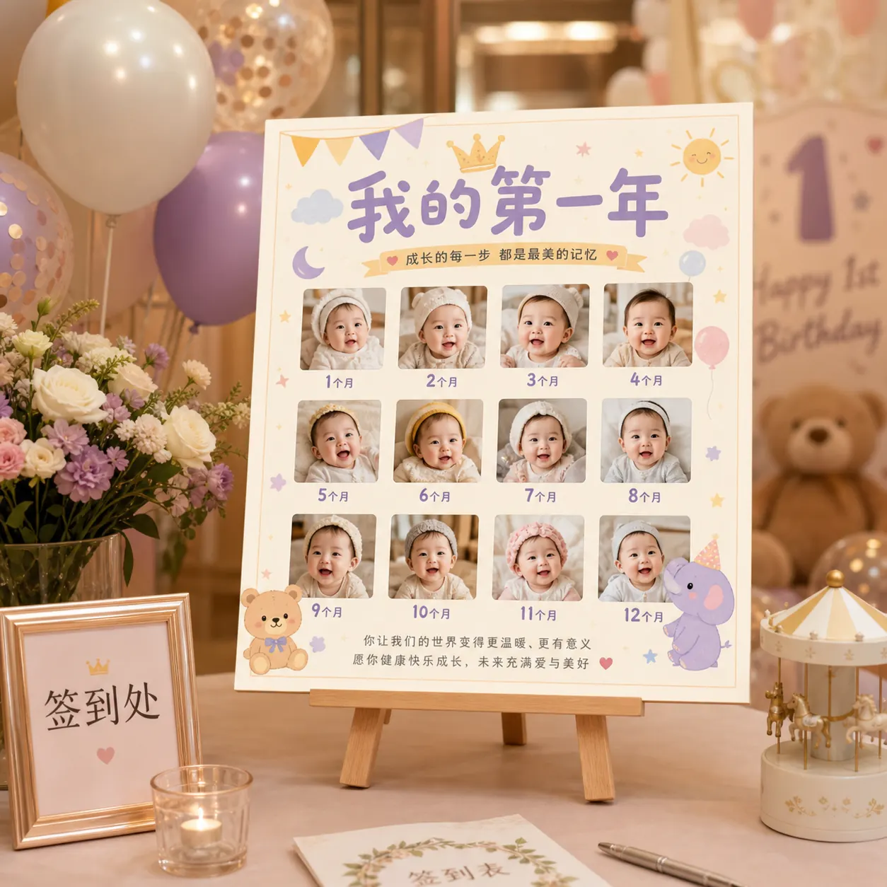 First birthday photo poster display example